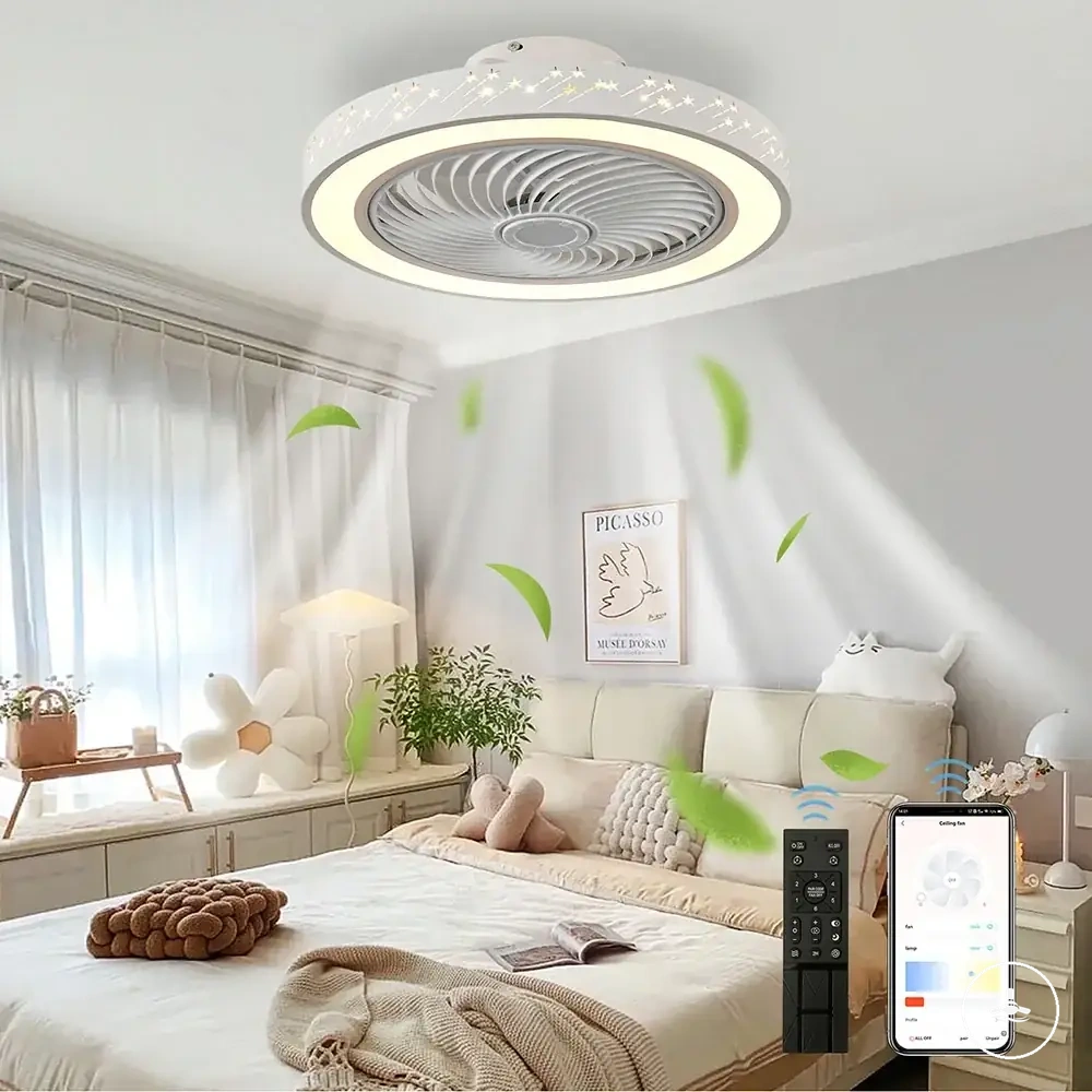 Einziehbarer Deckenventilator fürs Schlafzimmer mit Licht, App-Steuerung und Fernbedienung