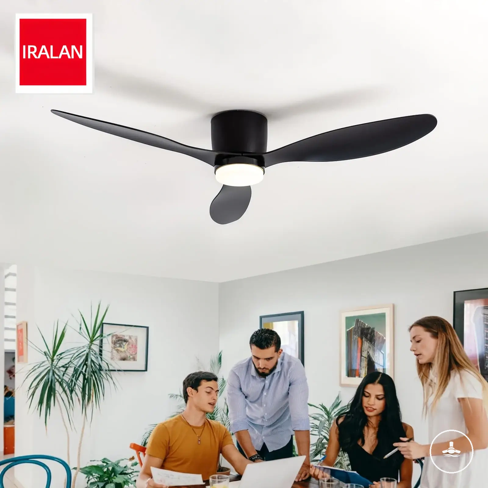 Ventilateur de plafond avec moteur DC, lumière LED, télécommande et fort débit d’air