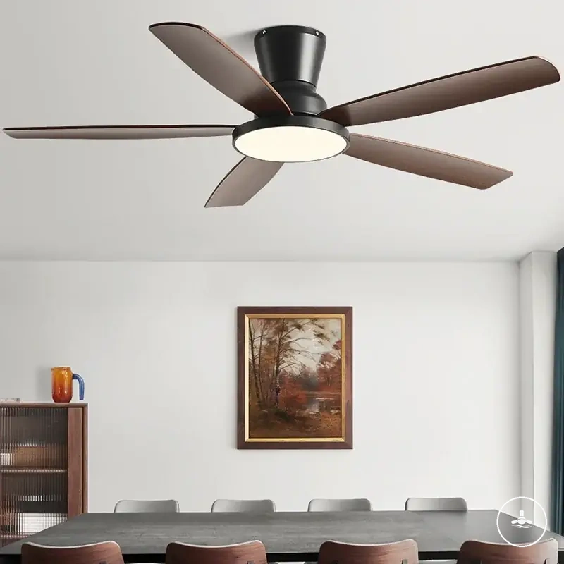 Ventilateur de plafond DC haute vitesse avec lumière, télécommande six vitesses et éclairage d’ambiance