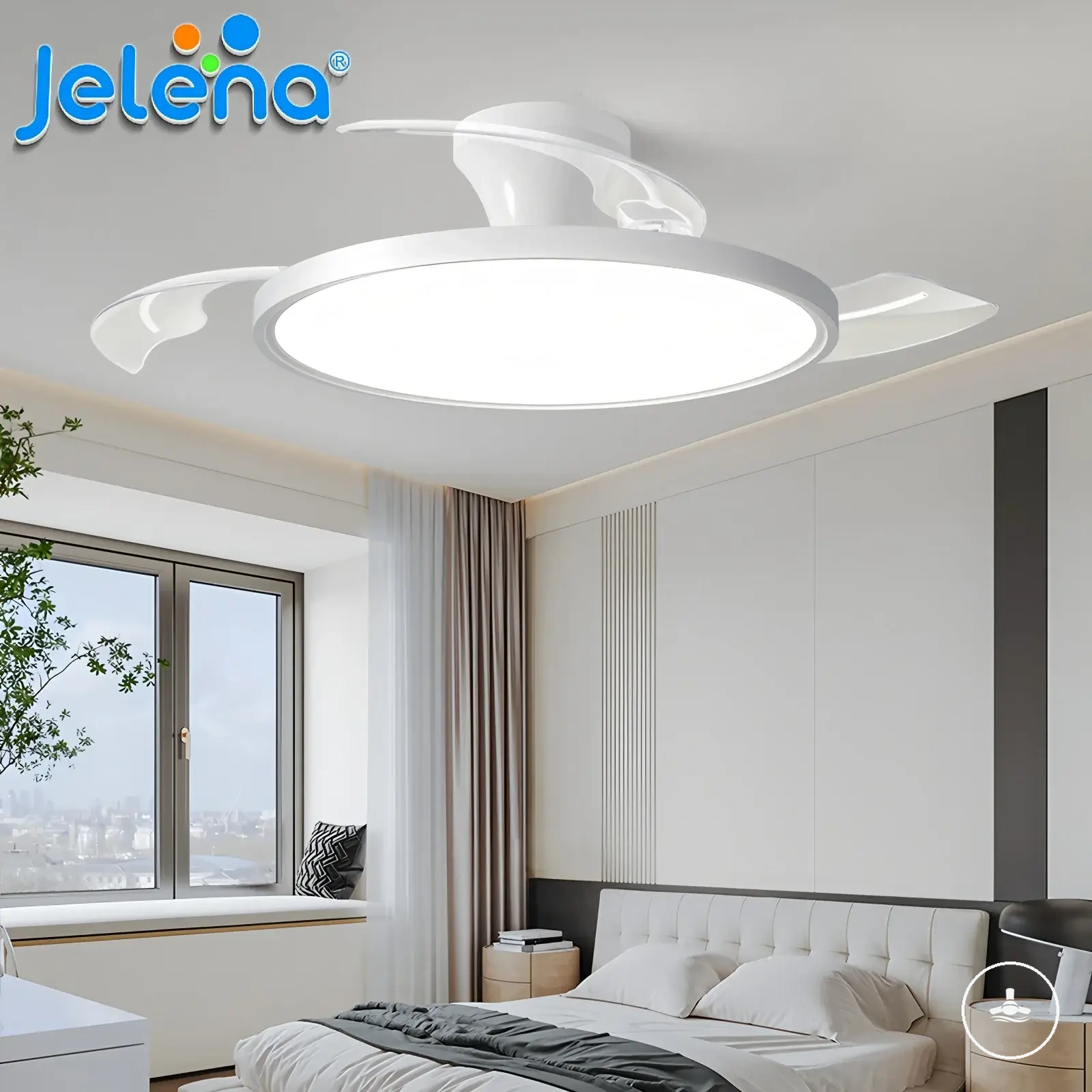 Ventilateur de plafond rétractable avec lumière LED réglable, contrôle par application et télécommande