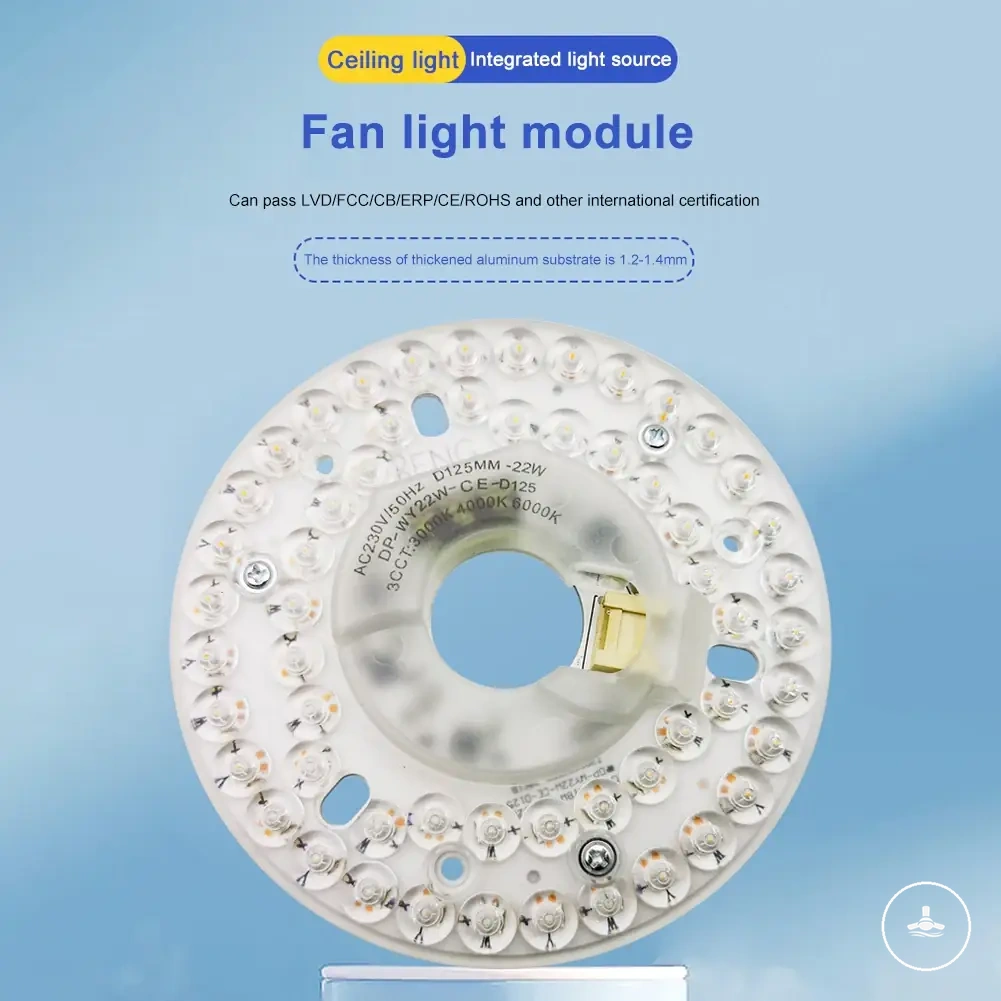 Kit rétrofit lumineux pour ventilateur de plafond avec trois couleurs de lumière et panneau rond