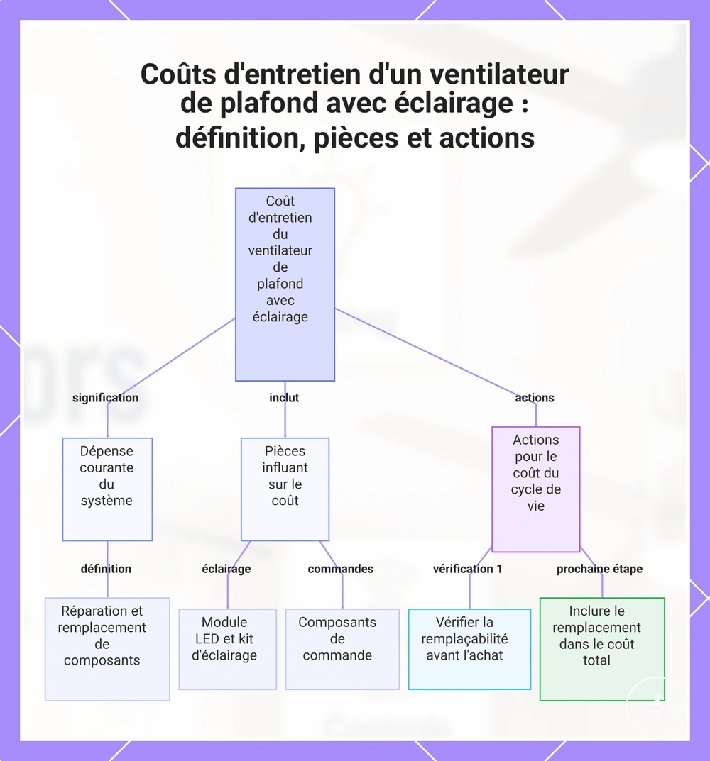 Coûts d'entretien d'un ventilateur de plafond avec éclairage : définition, pièces et actions