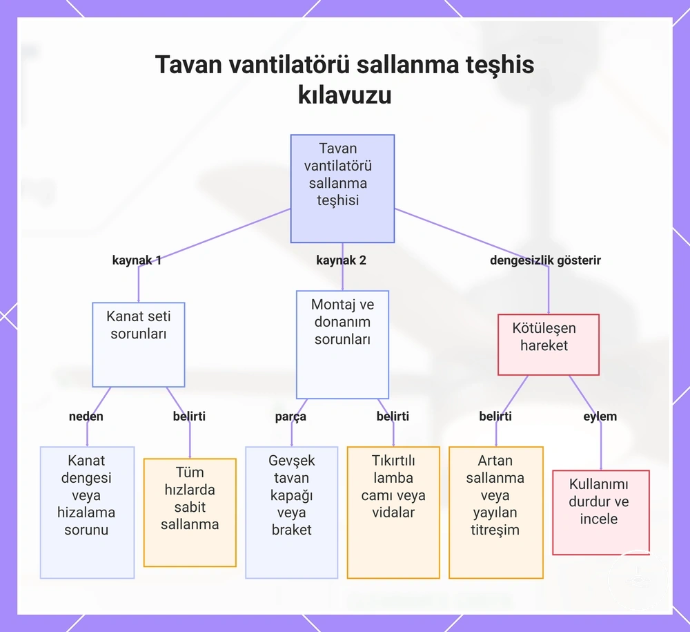 Tavan vantilatörü sallanma teşhis kılavuzu